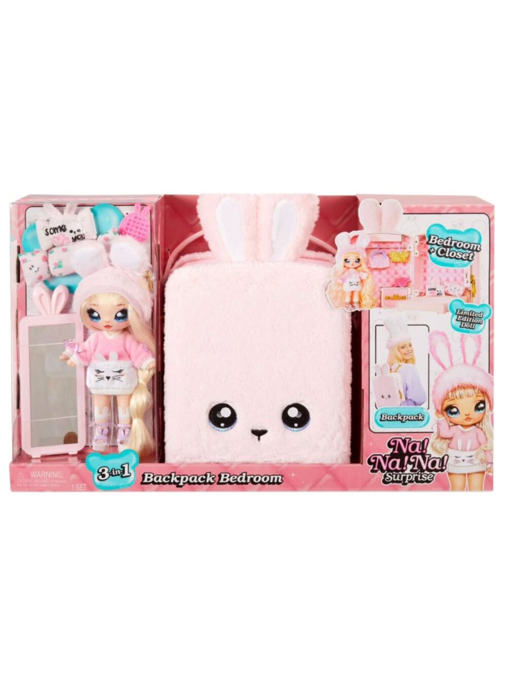 Na! Na! Na! Surprise Pink Bunny Plush Backpack Doll Playset - Brand New